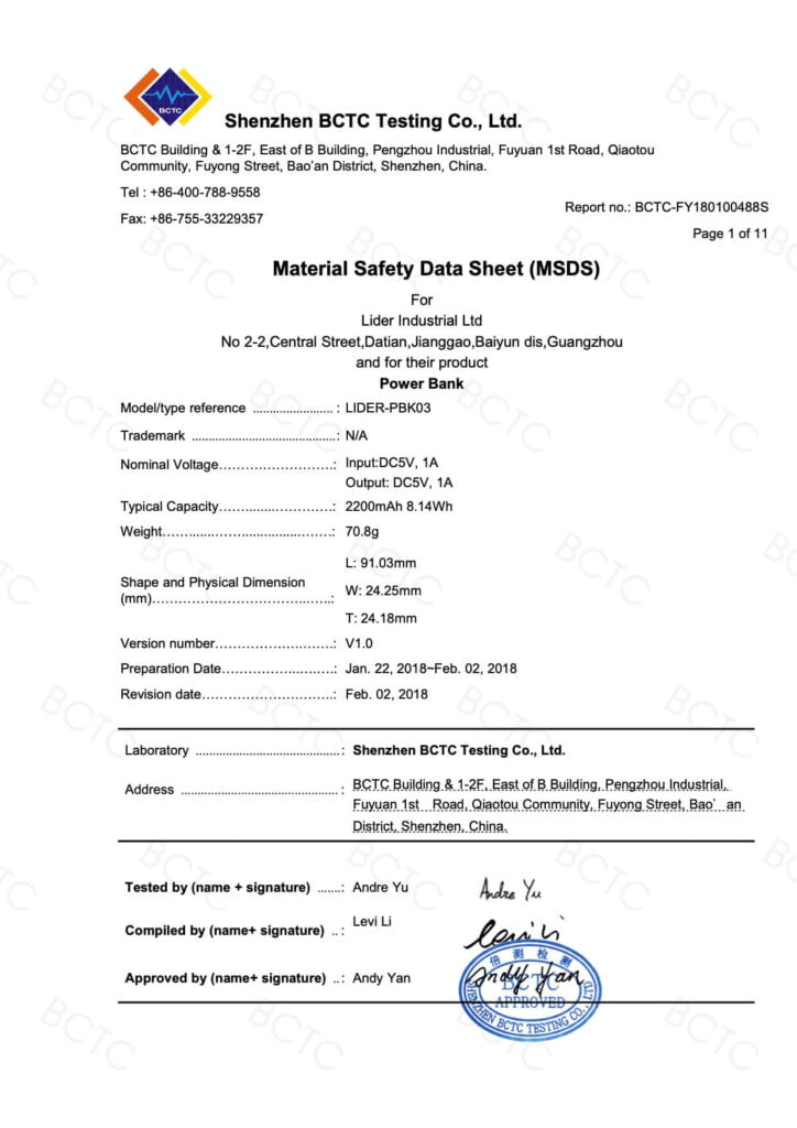 Certificate MSDS