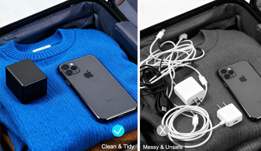 USB C GaN charger with built-in cable