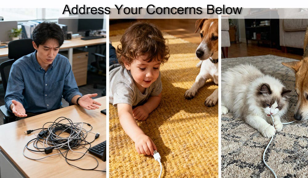 USB C GaN charger with built-in cable