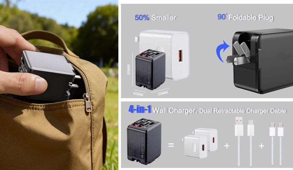 multi-device GaN charger with integrated cables