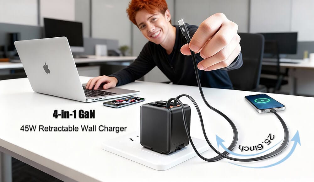 45W retractable wall charger